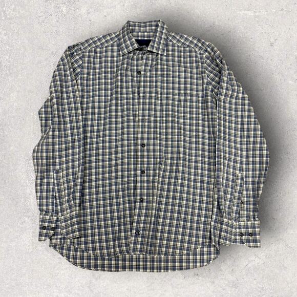 David Donahue Dress Shirt Mens Large Blue Check Twill Button Up Work Designer M - Picture 1 of 9